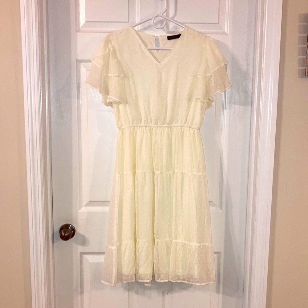 White/Cream Ruffled Swiss Dot Dress